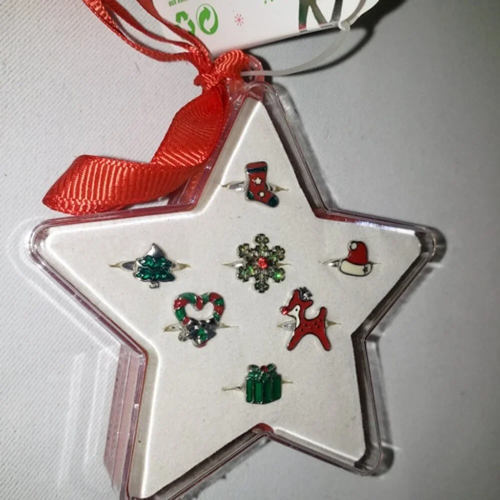 Claire's Let It Glow Girls' Christmas Holiday Rings 2 Sets Ornament Gift boxes